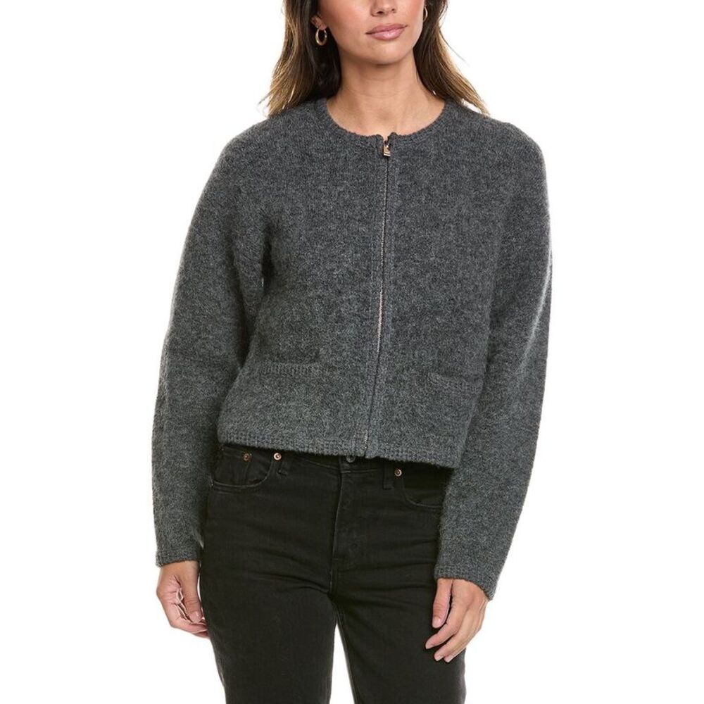 Frame Denim Womens  The Lofty Crochet Wool & Alpaca-Blend Cardigan, Gray